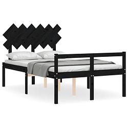 Foto van The living store bedframe massief grenenhout - zwart - 195.5 x 140.5 x 81 cm - multiplex lattenbodem