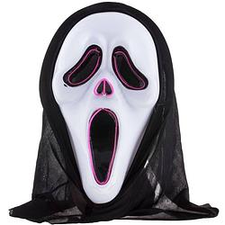 Foto van Halloween thema verkleed masker - scream/ghostface - volwassenen - met kap - met led licht - verkleedmaskers
