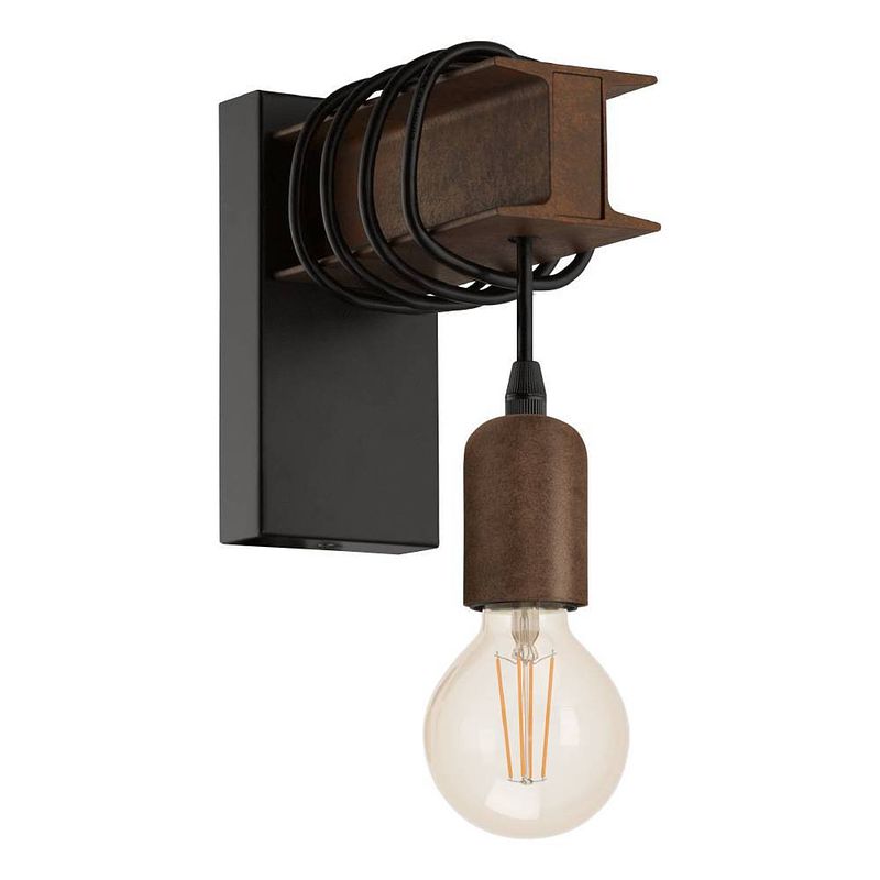 Foto van Eglo townshend 4 wandlamp - e27 - 19 cm - zwart/bruin