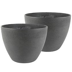 Foto van 2x stuks bloempot/plantenpot van gerecycled kunststof donkergrijs d29 en h22 cm - plantenpotten