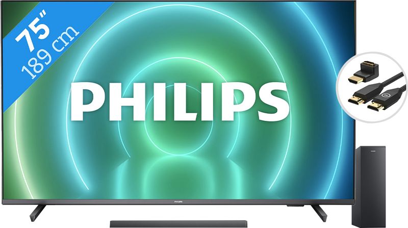 Foto van Philips 75pus7906 - ambilight + soundbar + hdmi kabel