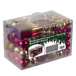 Foto van Kunststof kerstballen set 130 ballen piek parelsnoer - goud/bordeaux