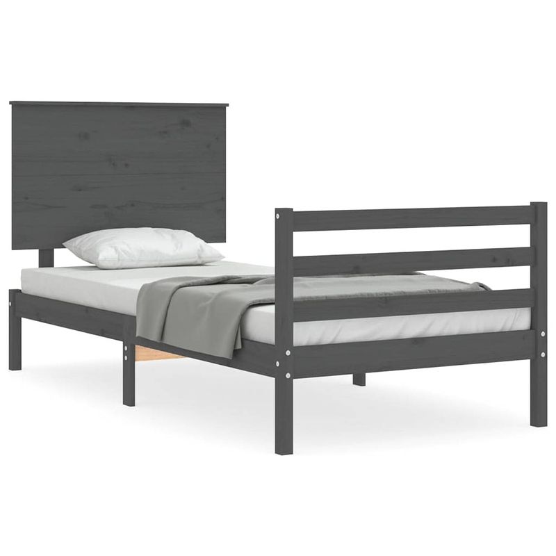 Foto van The living store bed vuren grenenhout - eenpersoons - 205.5 x 95.5 x 82.5 cm - grijs