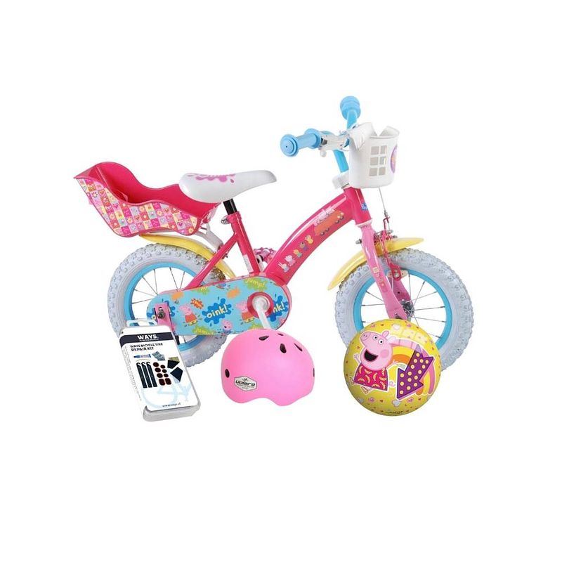 Foto van Volare kinderfiets peppa pig - 12 inch - roze - met fietshelm + accessoires