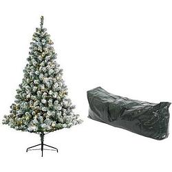 Foto van Kunst kerstboom 210 cm met sneeuw/verlichting en opbergzak - kunstkerstboom