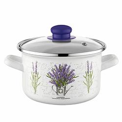 Foto van Emalia bukiet lavendel decoratie geëmailleerde kookpan 20 cm 4.1 liter wit / paars