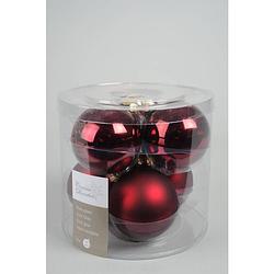 Foto van 4 stuks 6 kerstballen ossenbloed glans-mat 80 mm