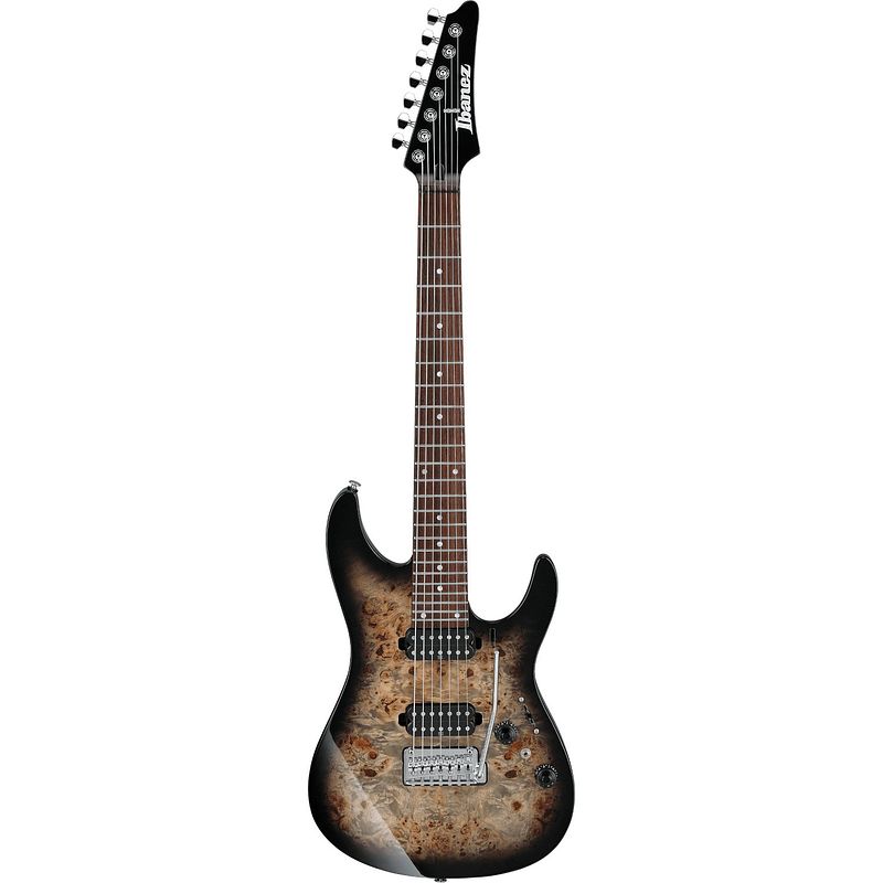 Foto van Ibanez premium az427p1pb charcoal black burst 7-snarige elektrische gitaar met gigbag