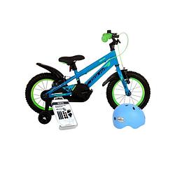 Foto van Volare kinderfiets rocky - 16 inch - blauw/groen - twee handremmen - inclusief fietshelm & accessoires