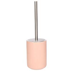 Foto van Wc-borstel/toiletborstel inclusief houder zalm roze 38 cm van steen - toiletborstels