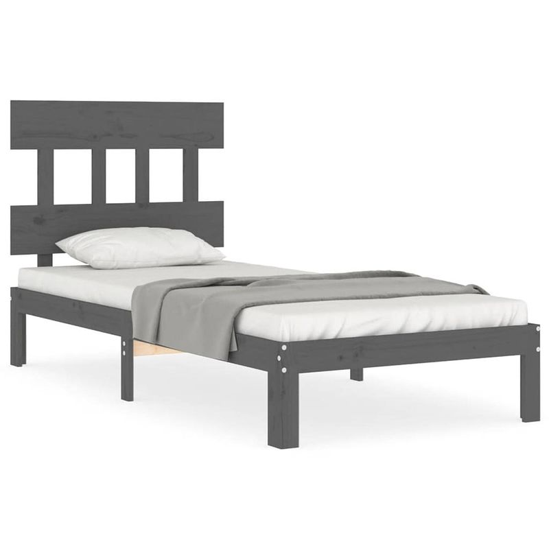 Foto van The living store bedframe grenenhout - massief - 203.5 x 103.5 x 81 cm - grijs - montage vereist