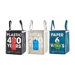 Foto van Day sorteerzakken voor afval herbruikbaar pmd papier 3 stuks opvouwbaar met klittenband