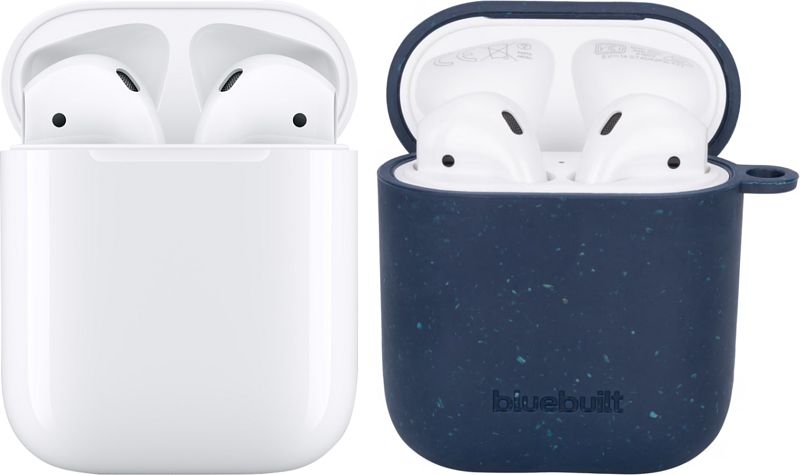 Foto van Apple airpods 2 met oplaadcase + bluebuilt hoesje composteerbaar donkerblauw