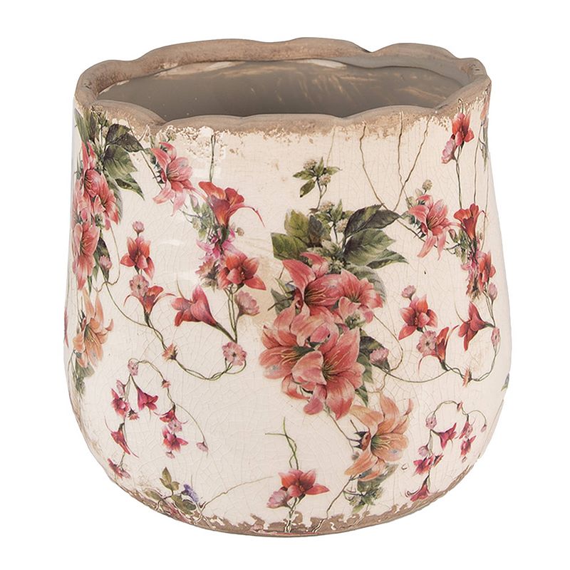 Foto van Clayre & eef bloempot ø 18x16 cm roze beige keramiek bloemen bloempot binnen plantenpot plant pot roze bloempot binnen