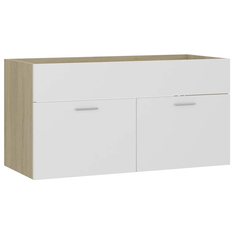 Foto van The living store badkaast - gootsteenkast - 90 x 38.5 x 46 cm - wit en sonoma eiken