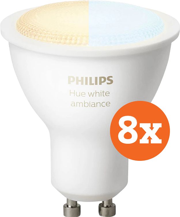 Foto van Philips hue white ambiance gu10 8-pack