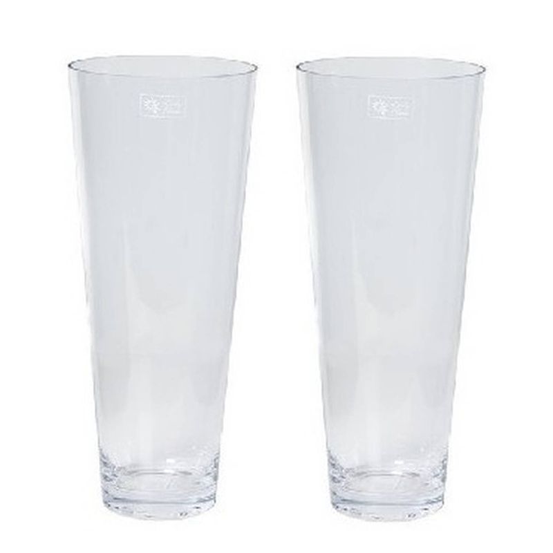 Foto van 2x conische vaas helder glas 18 x 43 cm - 2x glazen boeketvaas conisch - 2 stuks