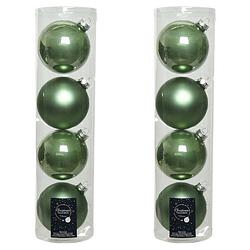 Foto van Tubes met 8x salie groene kerstballen van glas 10 cm glans en mat - kerstbal