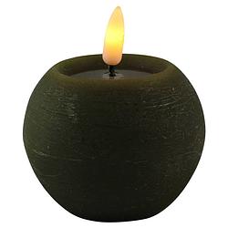 Foto van Magic flame led kaars/bolkaarsa - rond - olijf groen - d8 x h7,5 cm - led kaarsen