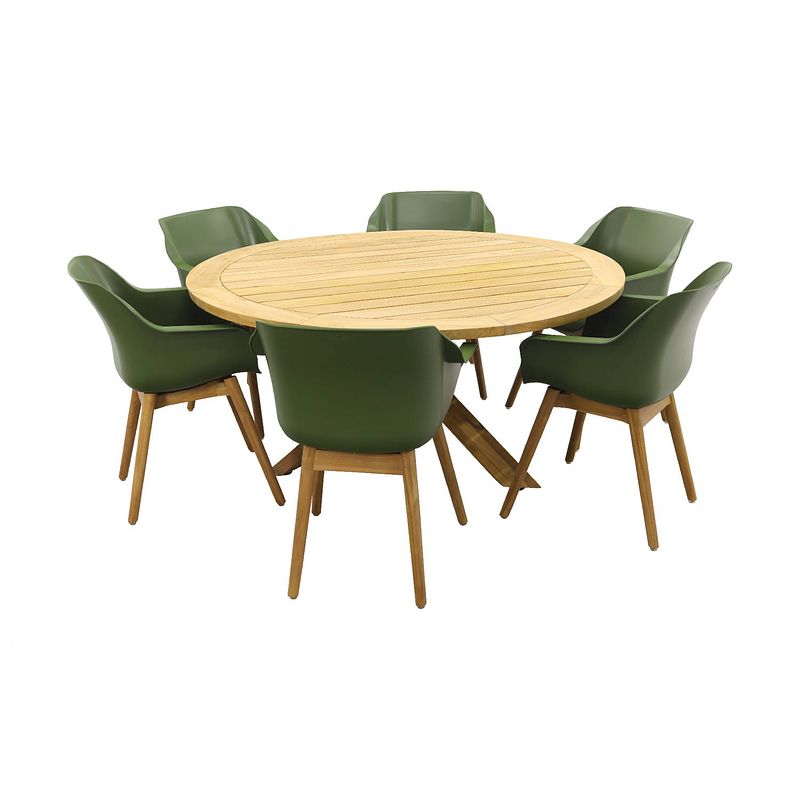 Foto van Hartman sophie moss green teak/prado teak 160 cm. - ronde tuinset