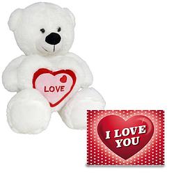 Foto van Pluche knuffel valentijn i love you beertje 20cm met hartjes wenskaart - knuffelberen