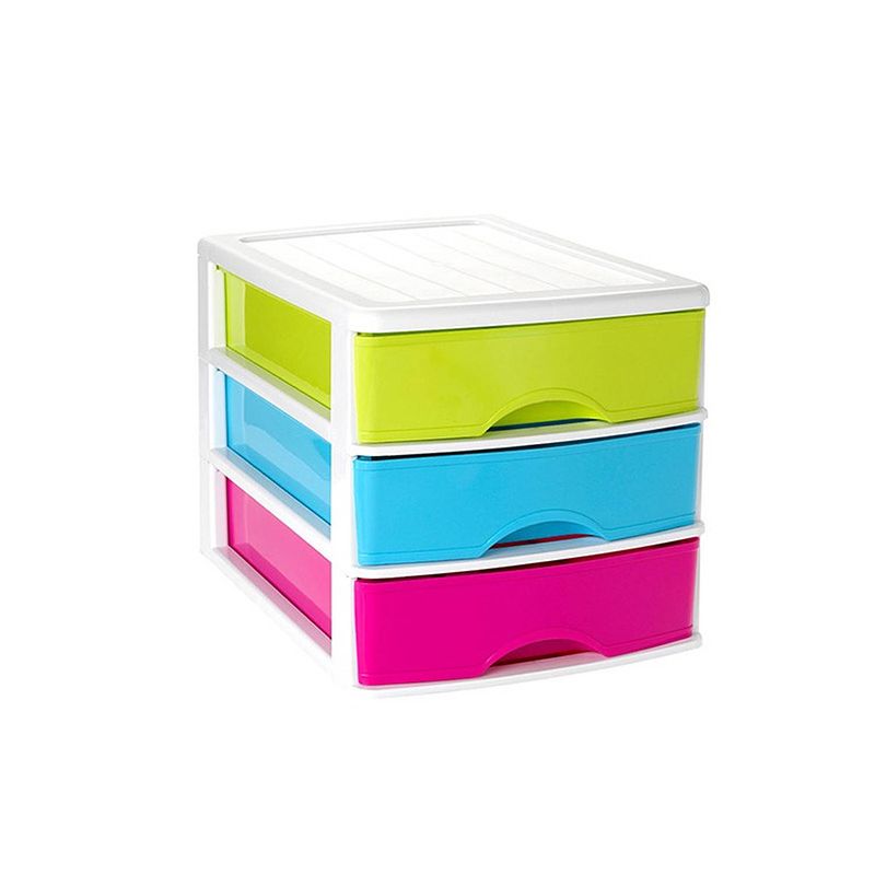 Foto van Ladeblok/bureau organizer met 3 lades multi-color/wit l 35,5 x b 27 x h 26 cm - ladeblok