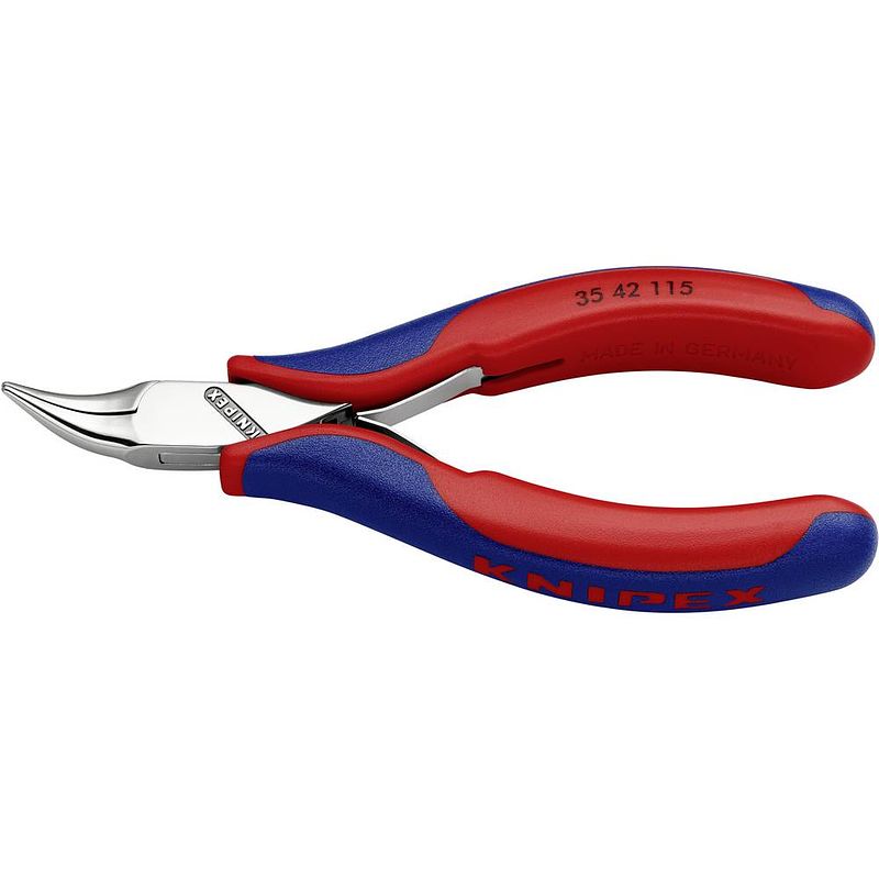 Foto van Knipex 35 42 115 sb elektronica en fijnmechanica platte rondbektang 45° gebogen 115 mm