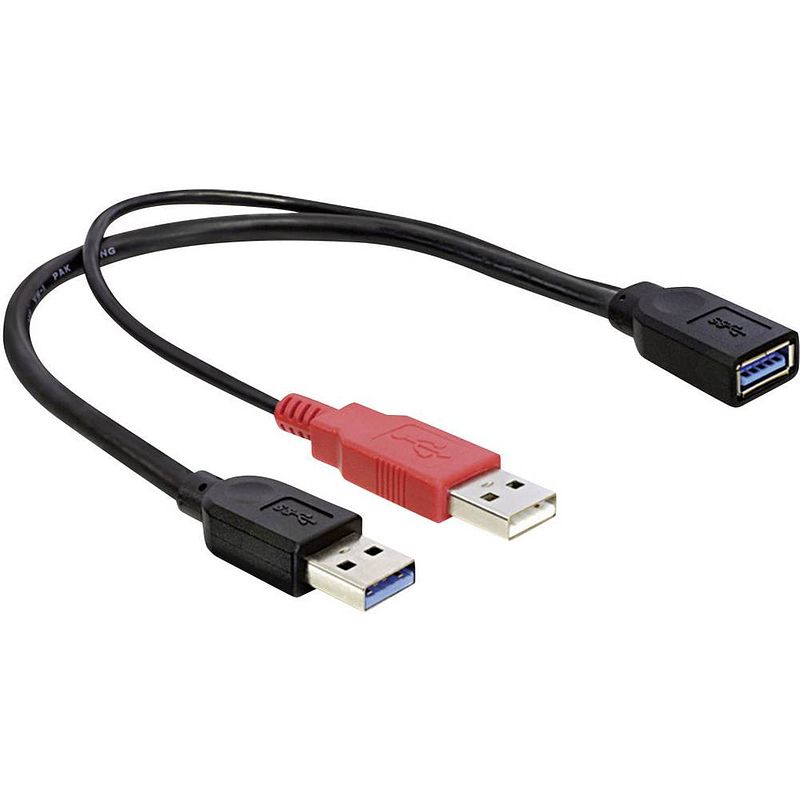 Foto van Delock usb-kabel usb 3.2 gen1 (usb 3.0 / usb 3.1 gen1) usb-a stekker, usb-a bus 30.00 cm zwart vergulde steekcontacten, ul gecertificeerd 83176