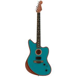 Foto van Fender american acoustasonic jazzmaster ocean turquoise met deluxe gigbag