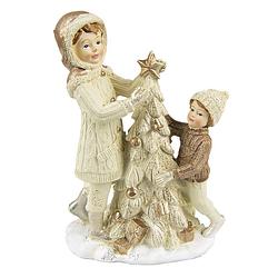 Foto van Clayre & eef beeld kinderen 14 cm beige kunststof kerstdecoratie beeld decoratie decoratieve accessoires beige