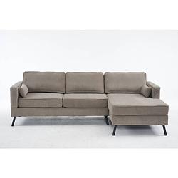 Foto van Hoekbank design lizza 270cm bank taupe ribstof loungebank zowel links als rechts bankstel