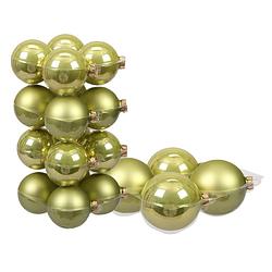 Foto van 24x stuks glazen kerstballen salie groen (oasis) 8 en 10 cm mat/glans - kerstbal