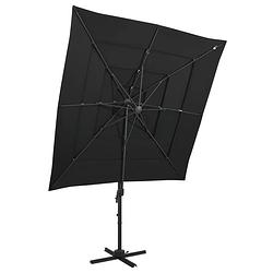 Foto van Vidaxl parasol 4-laags met aluminium paal 250x250 cm zwart