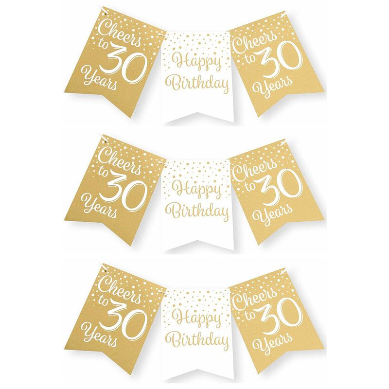 Foto van Paperdreams verjaardag vlaggenlijn 30 jaar - 3x - gerecycled karton - wit/goud - 600 cm - vlaggenlijnen
