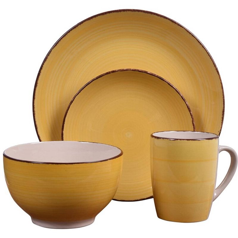 Foto van 4goodz aardewerk servies 4 personen / 16 delig - geel met beige