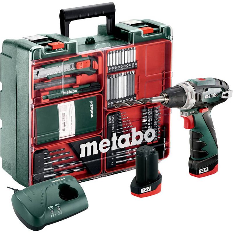 Foto van Metabo powermaxx bs 600080880 accu-schroefboormachine 12 v 2 ah li-ion incl. 2 accus, incl. koffer, incl. accessoires