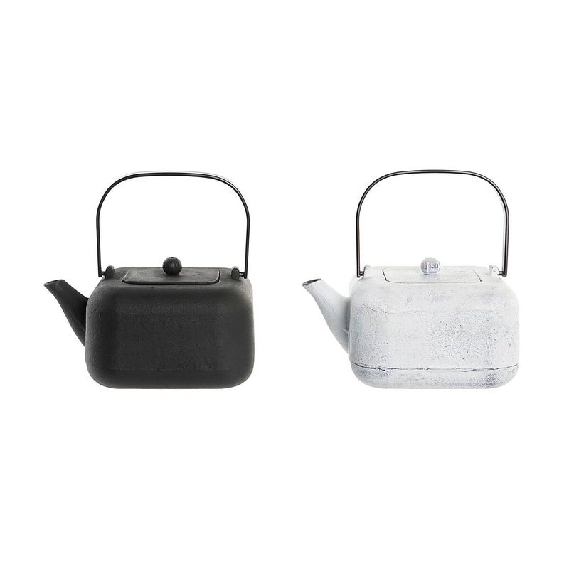 Foto van Theepot dkd home decor zwart roestvrij staal wit 1,2 l (2 stuks)