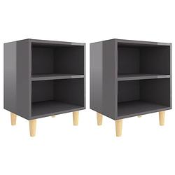 Foto van The living store nachtkastjes - scandinavische stijl - houten poten - 40x30x50 cm - hoogglans grijs