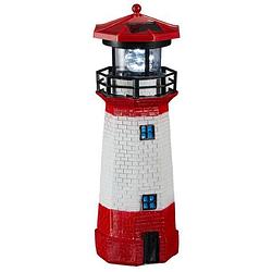 Foto van Rode/witte vuurtoren beeldje met solar licht 28 cm maritieme decoratie - beeldjes