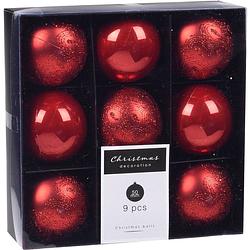 Foto van 9x kerstboomversiering luxe kunststof kerstballen rood 5 cm - kerstbal