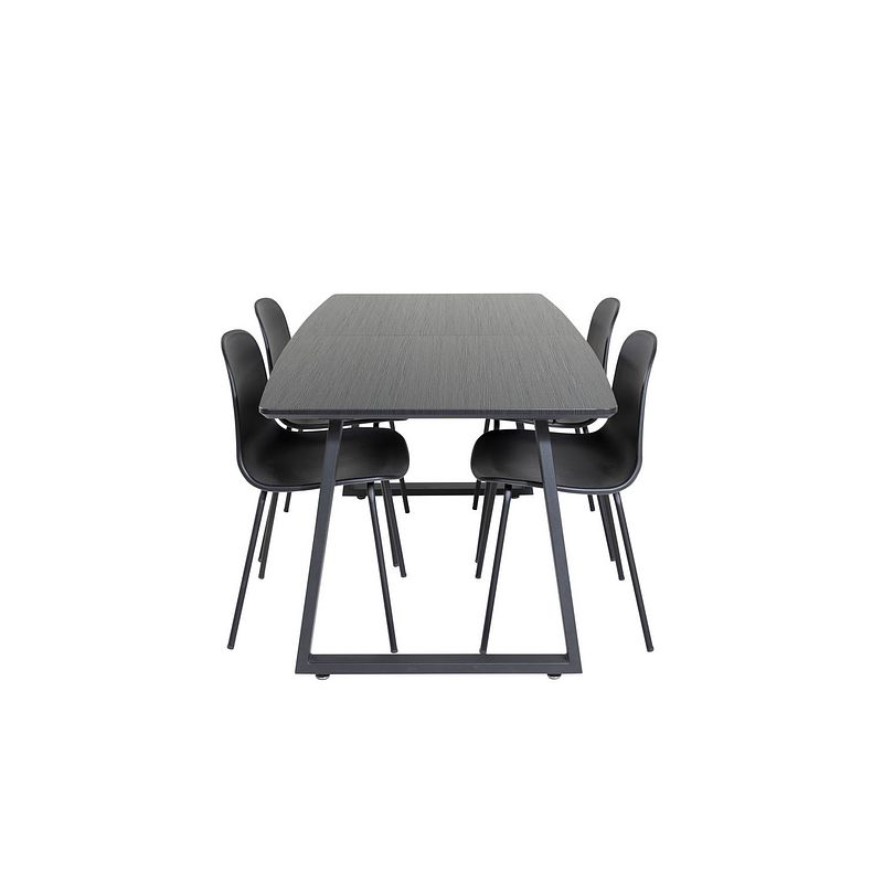 Foto van Incablbl eethoek eetkamertafel uitschuifbare tafel lengte cm 160 / 200 zwart en 4 arctic eetkamerstal zwart.