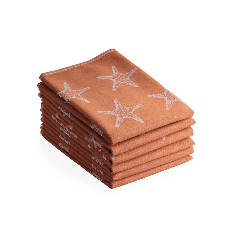 Foto van Luxe theedoeken - 6 stuks - patroon oceaan - terracotta - 50x70cm