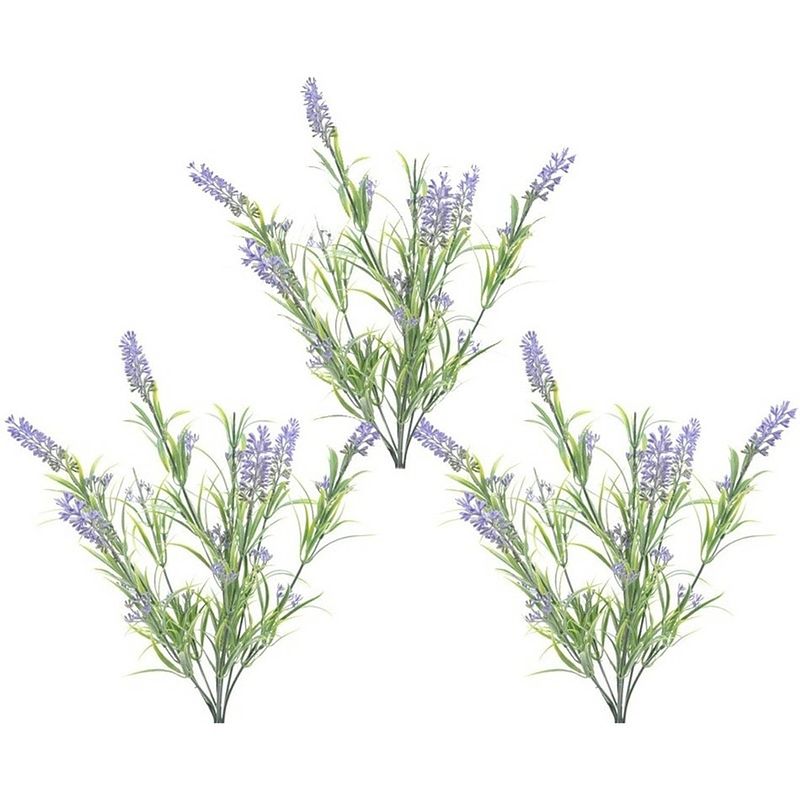 Foto van 3x groene/lilapaarse lavandula/lavendel kunstplanten 44 cm bosje - kunstplanten