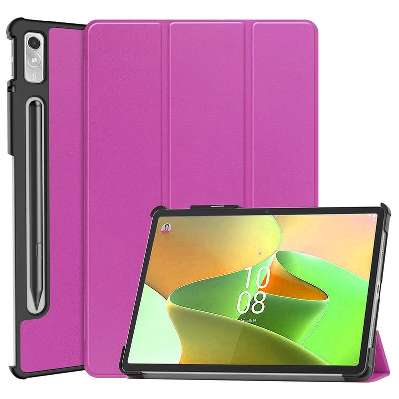 Foto van Basey lenovo tab p11 pro (2e gen) hoesje kunstleer hoes case cover - paars