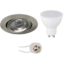 Foto van Led spot set - pragmi aerony pro - gu10 fitting - inbouw rond - mat nikkel - 6w - natuurlijk wit 4200k - kantelbaar -