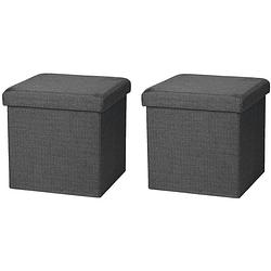 Foto van Urban living poef/hocker - 2x - opbergbox zit krukje - donkergrijs - polyester/mdf - 38 x 38 cm - opvouwbaar - poefs