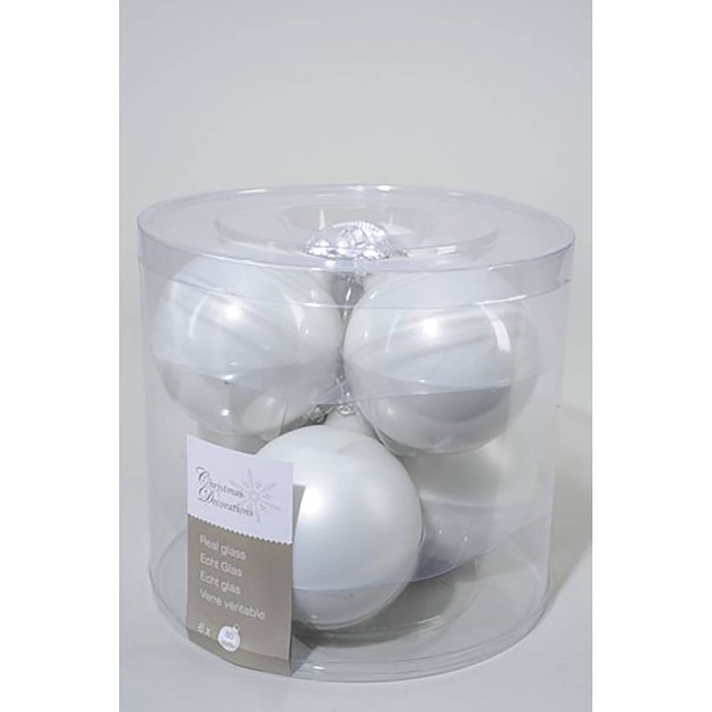 Foto van Kerstballen glas 8cm winterwit ds a 6st kerstartikelen