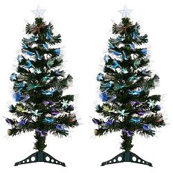 Foto van 2x stuks kunstkerstbomen met verlichting - h90 cm - led multi color - kunstkerstboom
