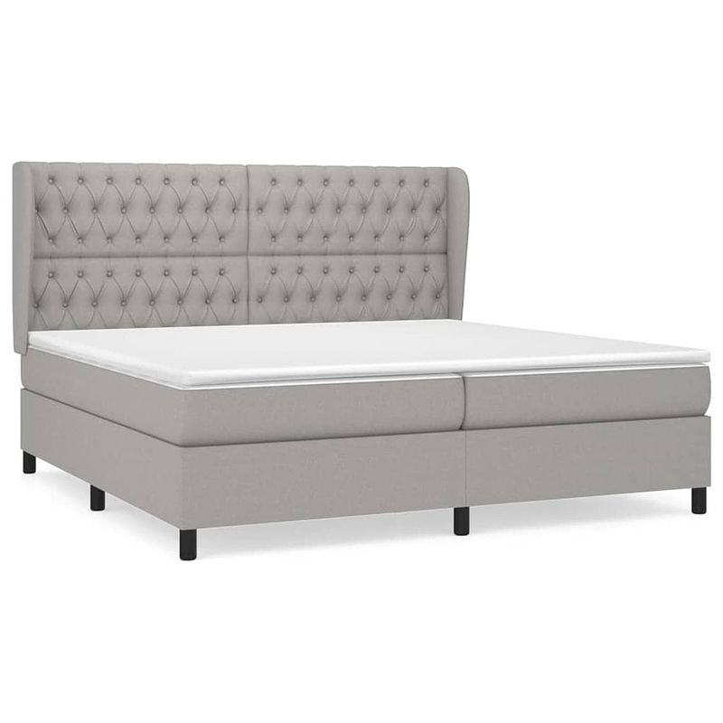 Foto van The living store boxspringbed - pocketvering - 203x203x118/128 cm - lichtgrijs - matras en topmatras inbegrepen