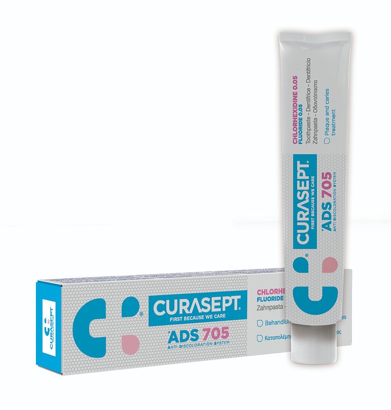 Foto van Curasept ads 705 gel-tandpasta 0.05% chx + 0.05% fl